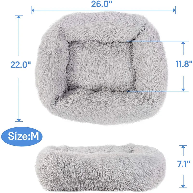 Cama de luxo para cães, camas quadradas longas de pelúcia para cães pequenos, médios e grandes, suprimentos para cães de estimação, cama calmante, canil lavável
