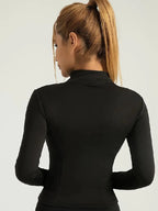 Jaqueta fitness, blusa justa de secagem rápida feminina, edição outono 2025, gola alta com proteção solar de manga comprida, pilates esportivos