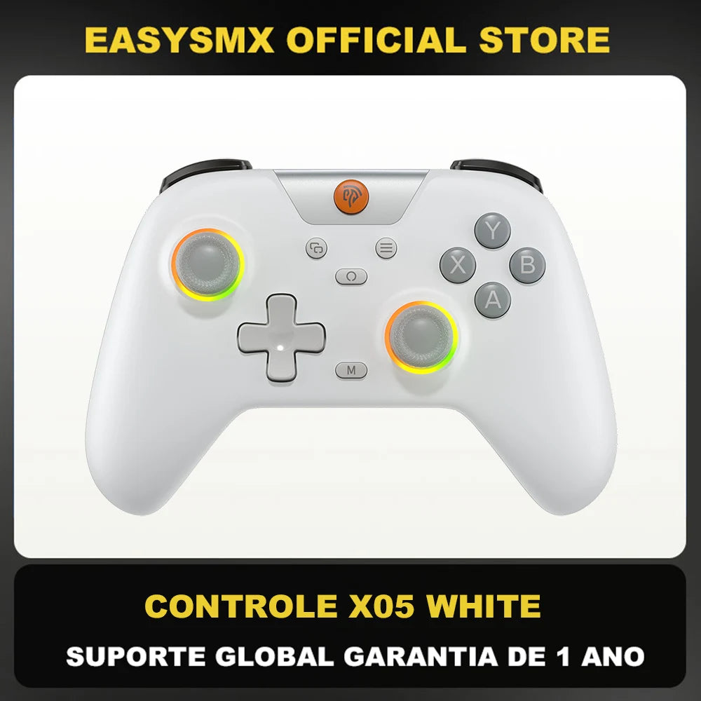 EasySMX X05 Controle PC Sem Fio Gamepad Bluetooth Controlador de Jogos Compatível com PC/Celular/Switch/ Steam Gamer, Luz RGB, Efeito Hall