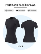 Camisa de compressão feminina, manga curta esportes yoga correndo camiseta verão ginásio treino de secagem rápida estiramento camiseta, roupas
