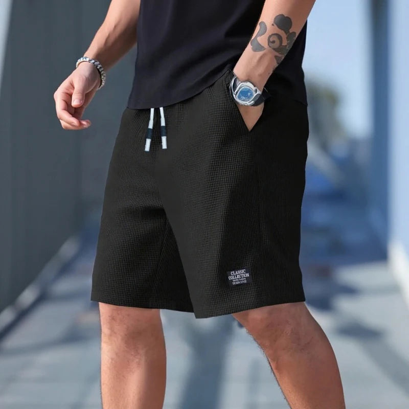 Shorts masculinos, calças casuais masculinas, shorts de praia masculinos, shorts esportivos masculinos, novo tecido texturizado elegante, calças respiráveis, adequados para uso casual diário e esportes