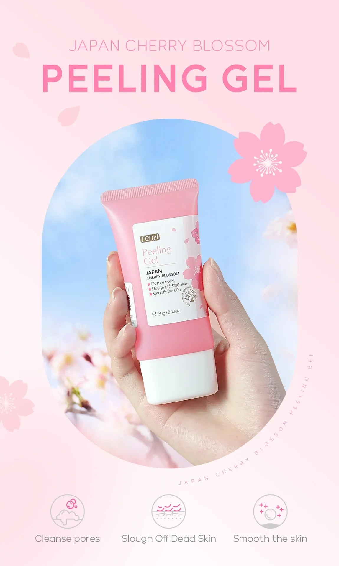 Sakura rosto limpeza profunda esfoliante gel cuidados com a pele clareamento hidratante reparação esfoliante facial cuidados com a pele 60g