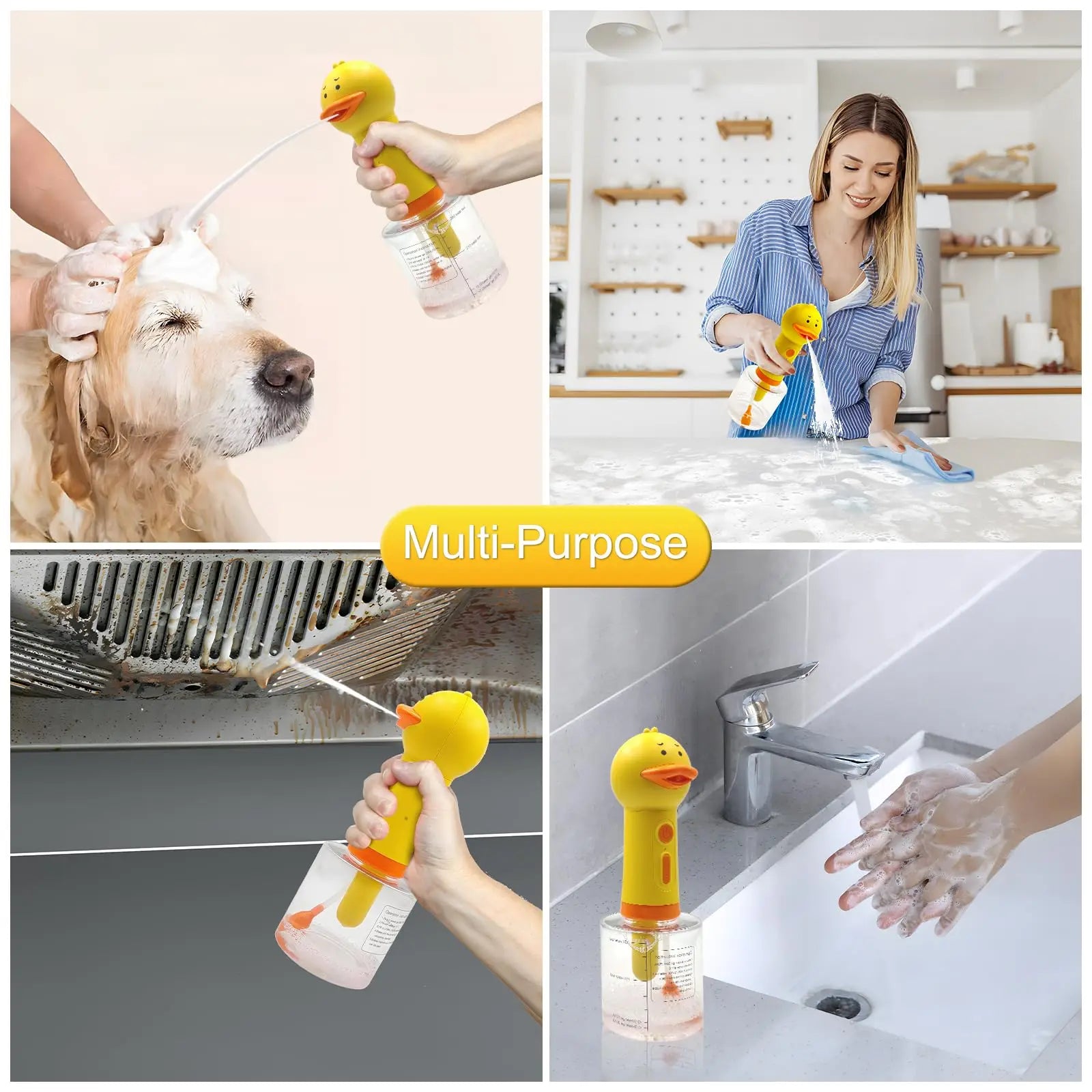 Máquina elétrica da espuma do pato amarelo, lançador automático da máquina da espuma do distribuidor do sabão do punho para acessórios do animal de estimação do banho do gato & do cão