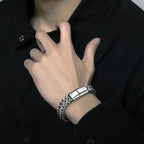 Aço inoxidável trançado fileira dupla dianteira e traseira escala de peixe liga fivela magnética pulseira com quilha jóias novo modelo