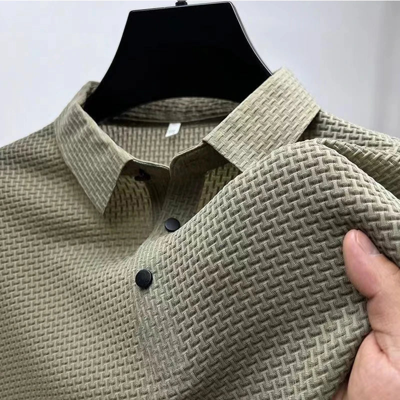 Novo negócio masculino casual manga curta osso flor cor sólida camisa polo moda respirável confortável verão versátil topo