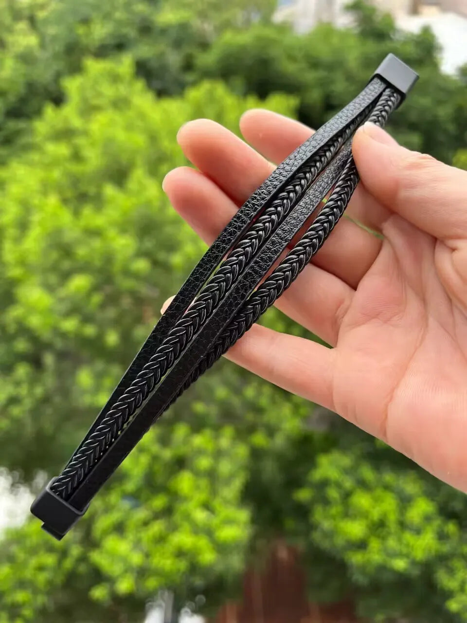 Pulseiras de couro da moda masculinas de aço inoxidável multicamadas pulseiras de corda trançada para pulseiras masculinas joias