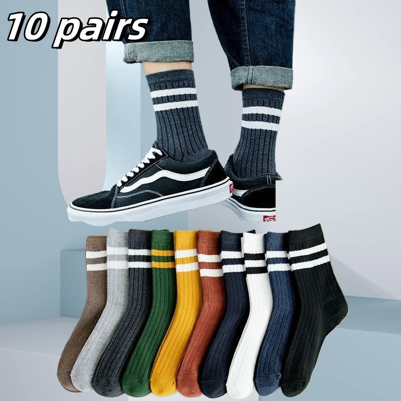 10 pares de meias esportivas de algodão respirável homens fibra de bambu outono e inverno meias absorventes de suor desodorante negócios sox