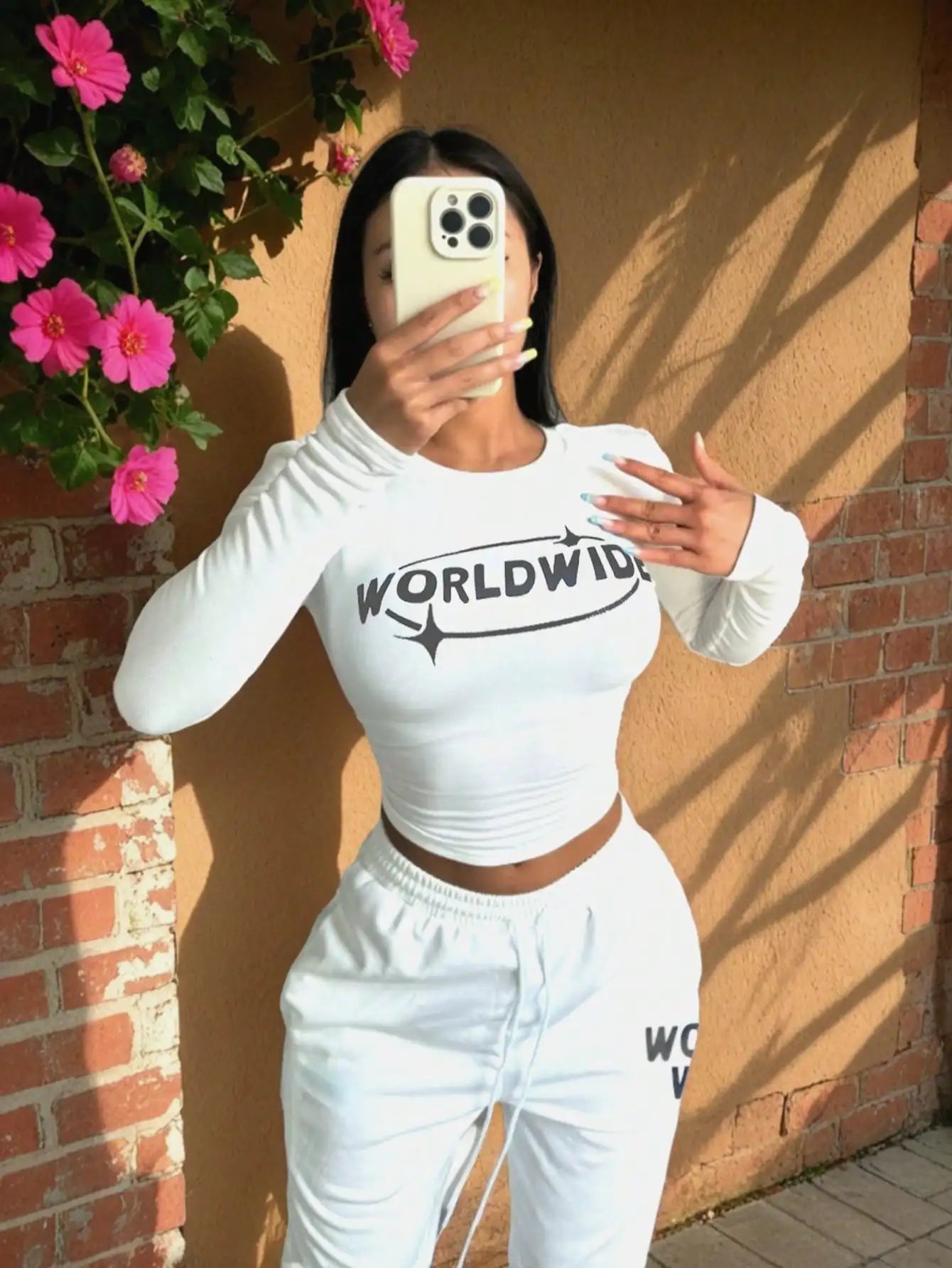 Feminino sexy fino ajuste impresso camiseta e moletom conjunto de duas peças manga longa primavera outono moda outfit