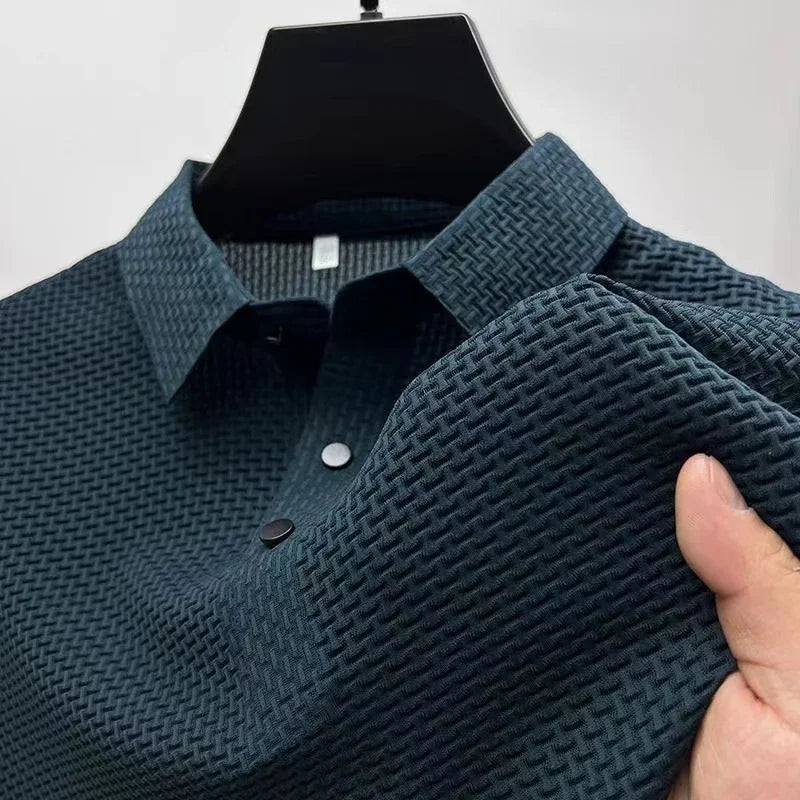 Novo negócio masculino casual manga curta osso flor cor sólida camisa polo moda respirável confortável verão versátil topo