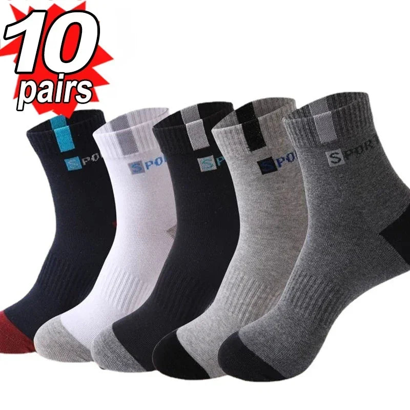 10 pares de meias esportivas de algodão respirável homens fibra de bambu outono e inverno meias absorventes de suor desodorante negócios sox