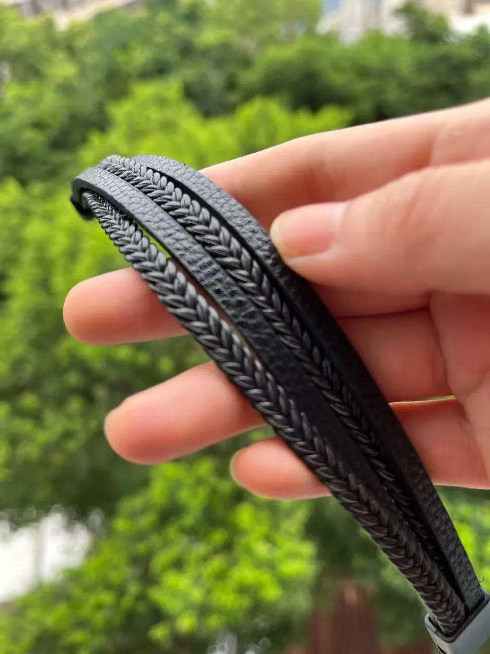 Pulseiras de couro da moda masculinas de aço inoxidável multicamadas pulseiras de corda trançada para pulseiras masculinas joias