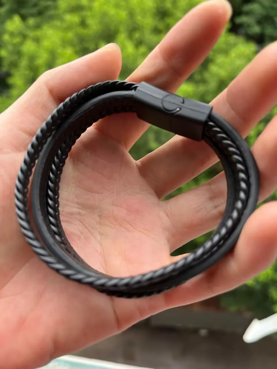 Pulseiras de couro da moda masculinas de aço inoxidável multicamadas pulseiras de corda trançada para pulseiras masculinas joias